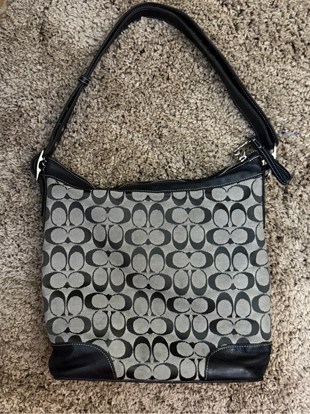Coach vintage Gray and Black Signature Canvas Hobo